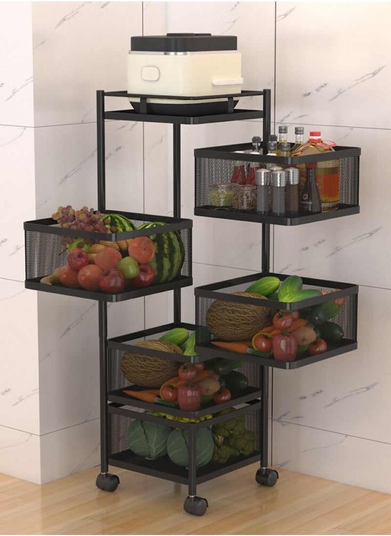 ALMUFARREJ - 5-Layer Rotatable Baskets with Wheels Black - Image 1