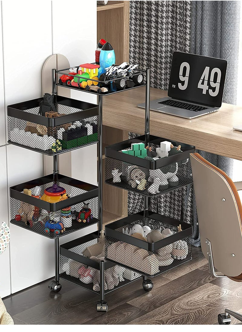 ALMUFARREJ - 5-Layer Rotatable Baskets with Wheels Black - Image 1