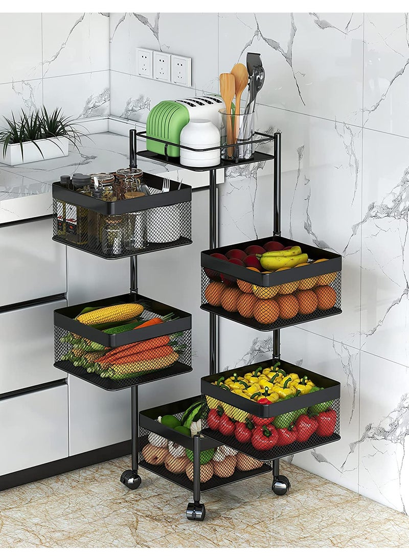 ALMUFARREJ - 5-Layer Rotatable Baskets with Wheels Black - Image 1
