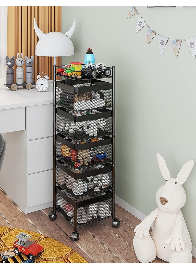 ALMUFARREJ - 5-Layer Rotatable Baskets with Wheels Black - Image 1