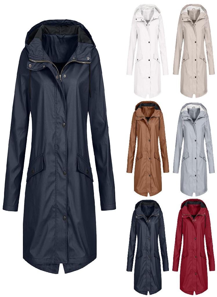 Eckek - Women Solid Stripe Rain Jacket Outdoor Plus Medium And Long Waterproof Hooded Raincoat Windproof - Image 1