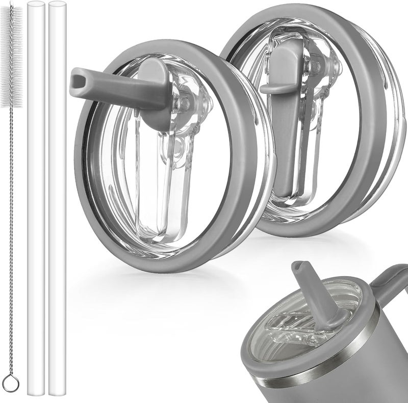 انتاند غطاء شفاط قابل للطي مانع للتسرب بحجم 40 أونصة لـ Stanley H2.0 Quencher Protour Tumbler، عبوة مزدوجة من غطاء مانع للانسكاب بديل، غطاء واقٍ للشفاط لملحقات كأس Stanley بحجم 40 أونصة (رمادي، رمادي) - Image 1