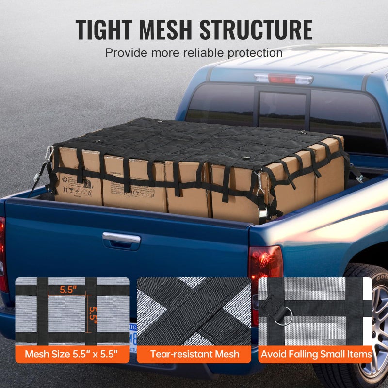 VEVOR Cargo Net for Pickup Truck Bed, 6' x 4.75' Heavy Duty Truck Cargo Net Safety Mesh Net with 4 S-Hook Straps with Carabiners & S-Hooks for Trailer, Pickup, Boat, Jeep, SUV - Image 5
