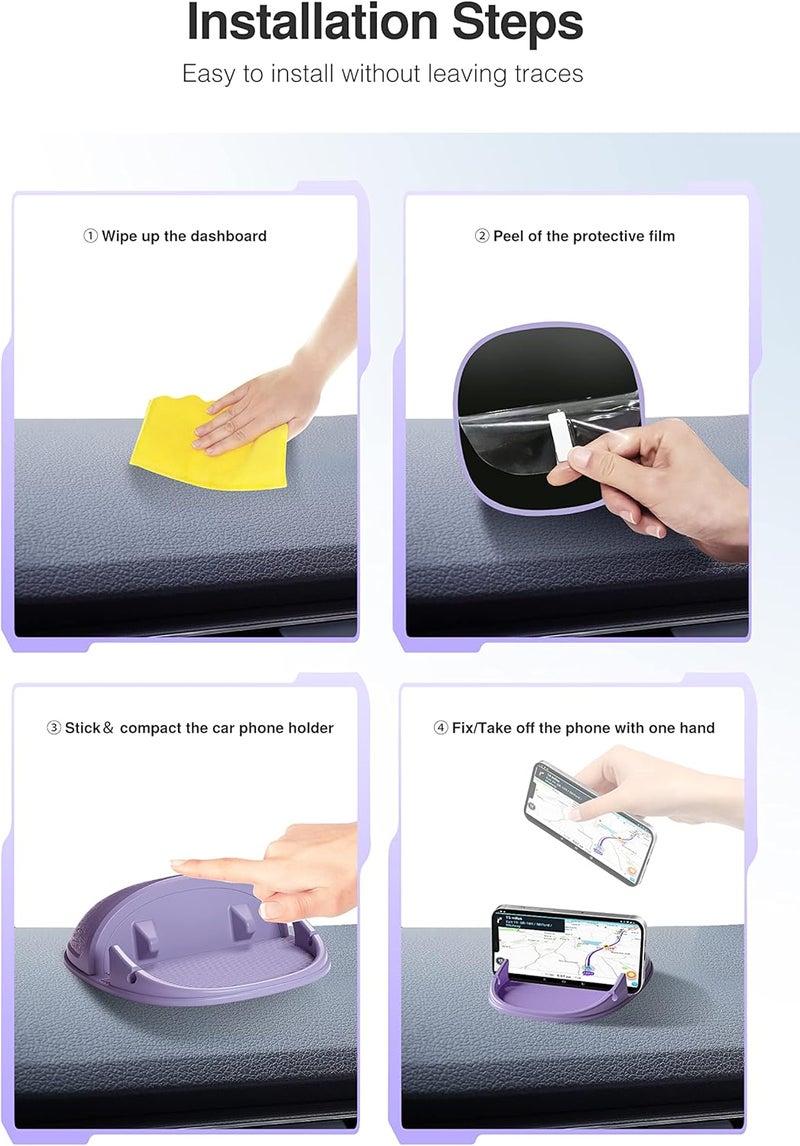 Loncaster Car Phone Holder, Car Phone Mount Silicone Car Pad Mat for Various Dashboards, Slip Free Desk Phone Stand Compatible with iPhone, Samsung, Android Smartphones, GPS Devices More (Purple) - Image 4