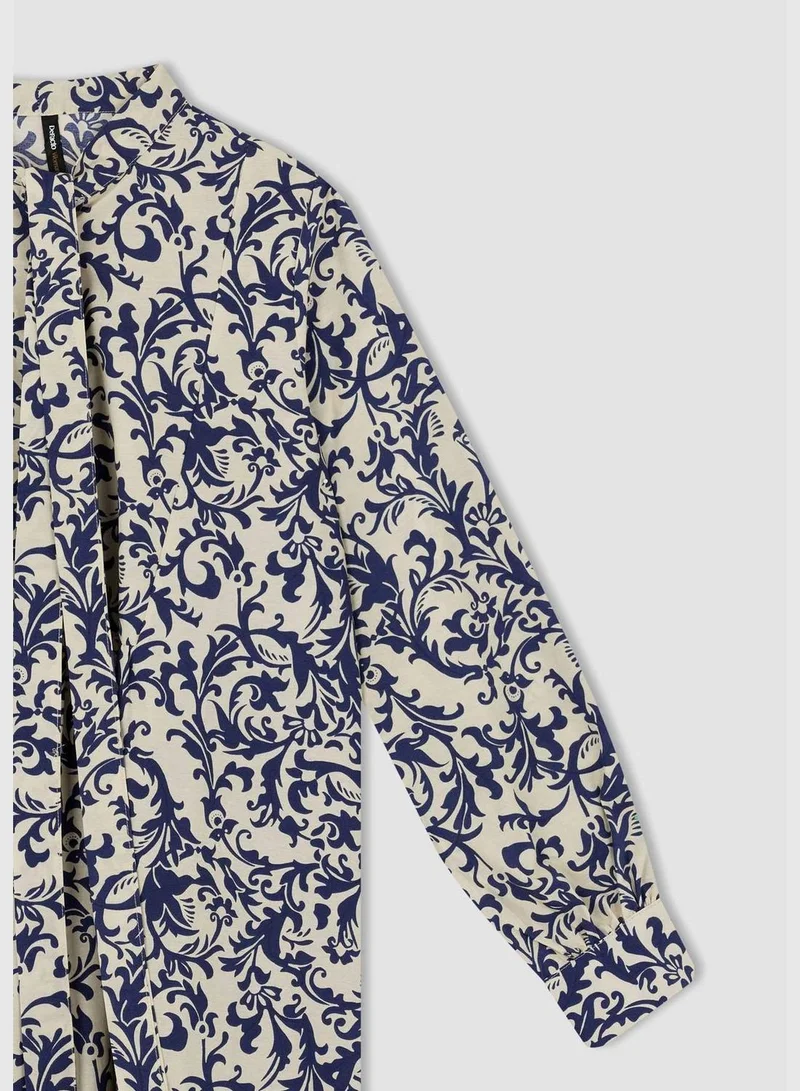 ديفاكتو Woman Regular Fit C Neck Long Sleeve Woven Dress