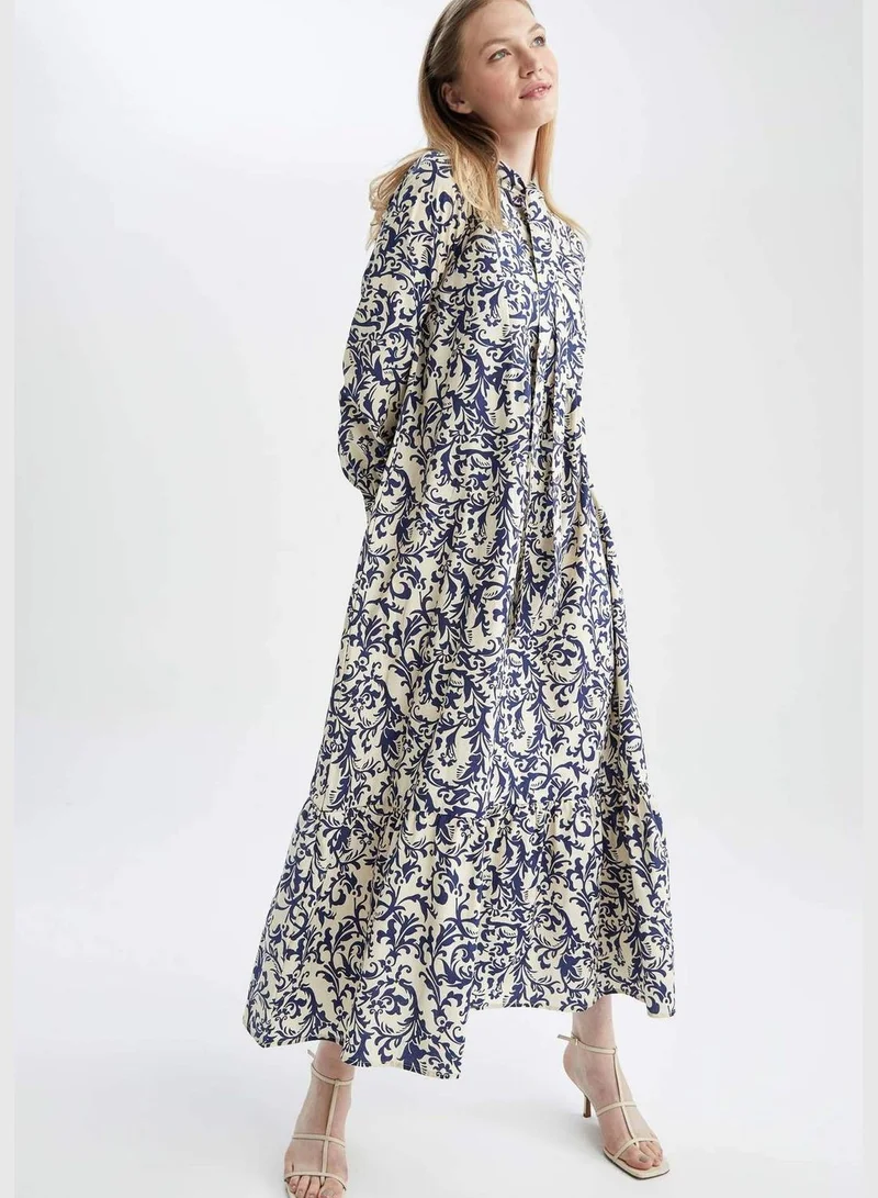 ديفاكتو Woman Regular Fit C Neck Long Sleeve Woven Dress