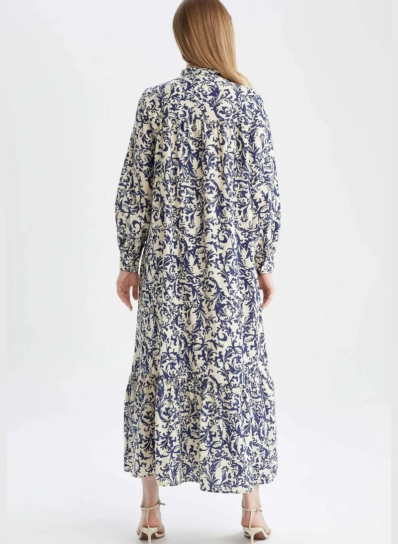ديفاكتو Woman Regular Fit C Neck Long Sleeve Woven Dress