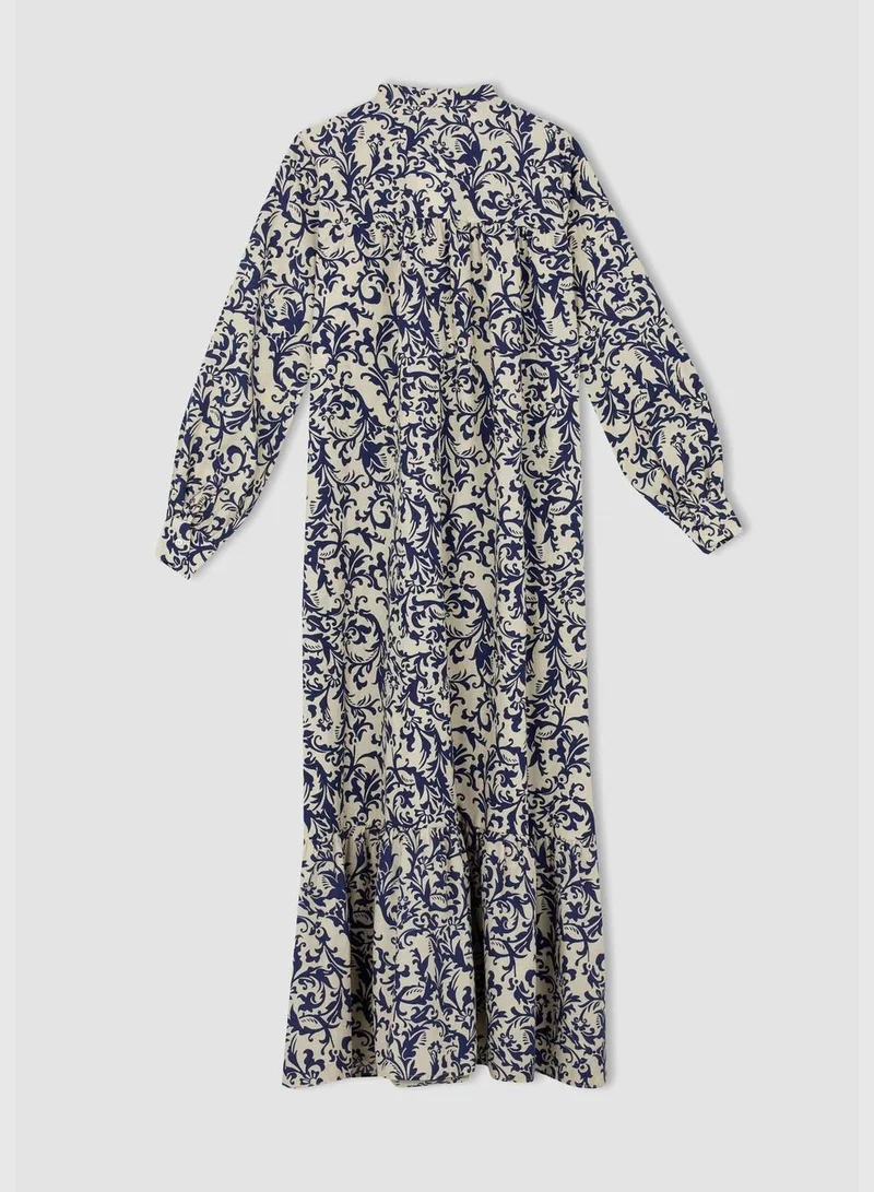 ديفاكتو Woman Regular Fit C Neck Long Sleeve Woven Dress