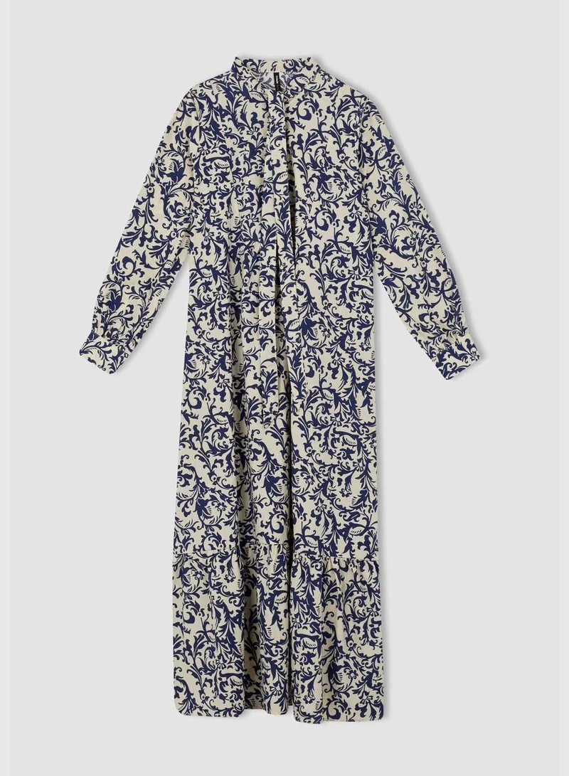 ديفاكتو Woman Regular Fit C Neck Long Sleeve Woven Dress
