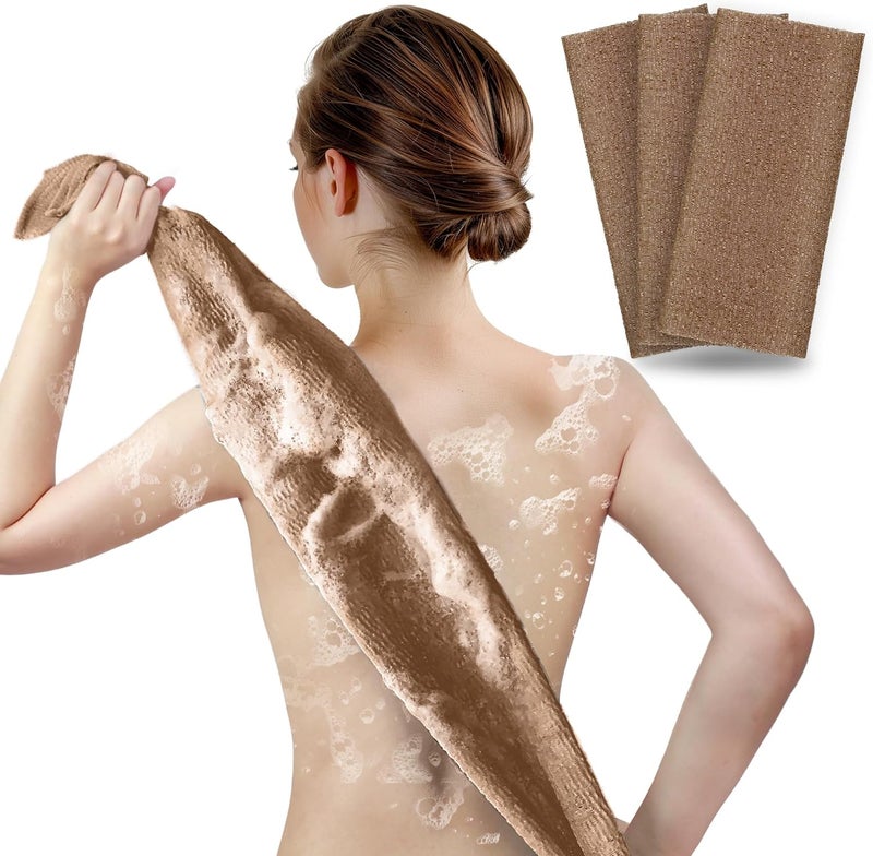 ARCH&M Exfoliating Washcloth for Shower, 35-Inch, 3 Pack | Japanese Beauty Washcloth, Back Scrubber for Daily Use, Textured Poly Nylon Body, Smoother-Looking Skin, Quick-Dry - Image 1