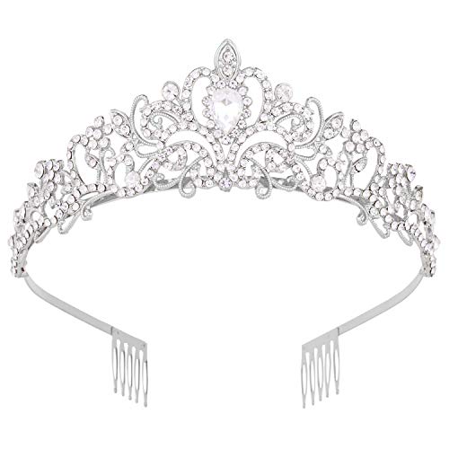 Vofler Princess Peach Crown, Fairy Godmother Rapunzel Costume Tiara for Women Silver Coronas para 15 Años Hair Accessories for Princess Bride Diaries Party Quinceanera Prom Wedding Birthday Girls - Image 1