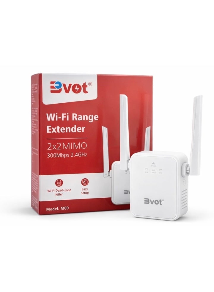 مقوي إشارة الواي فاي BVOT موديل M09 – سرعة 300Mbps بتردد 2.4GHz | تقنية 2x2 MIMO | مقوي واي فاي سهل التركيب مع منفذ RJ45 لإزالة المناطق الضعيفة - Image 1