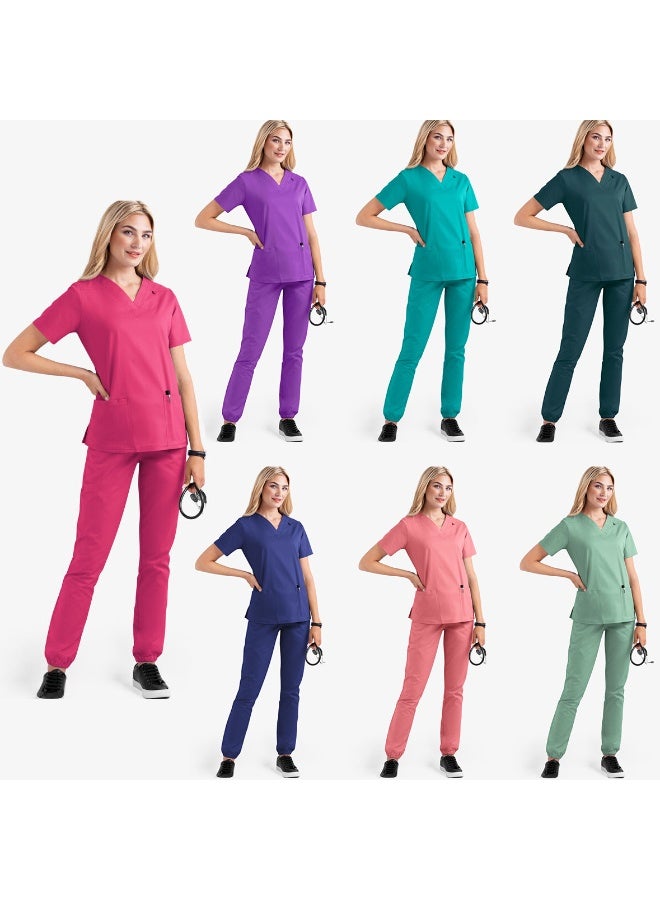 Loquat Womens Medical Scrubs Set Medical Uniform Set Wine Red - Image 3