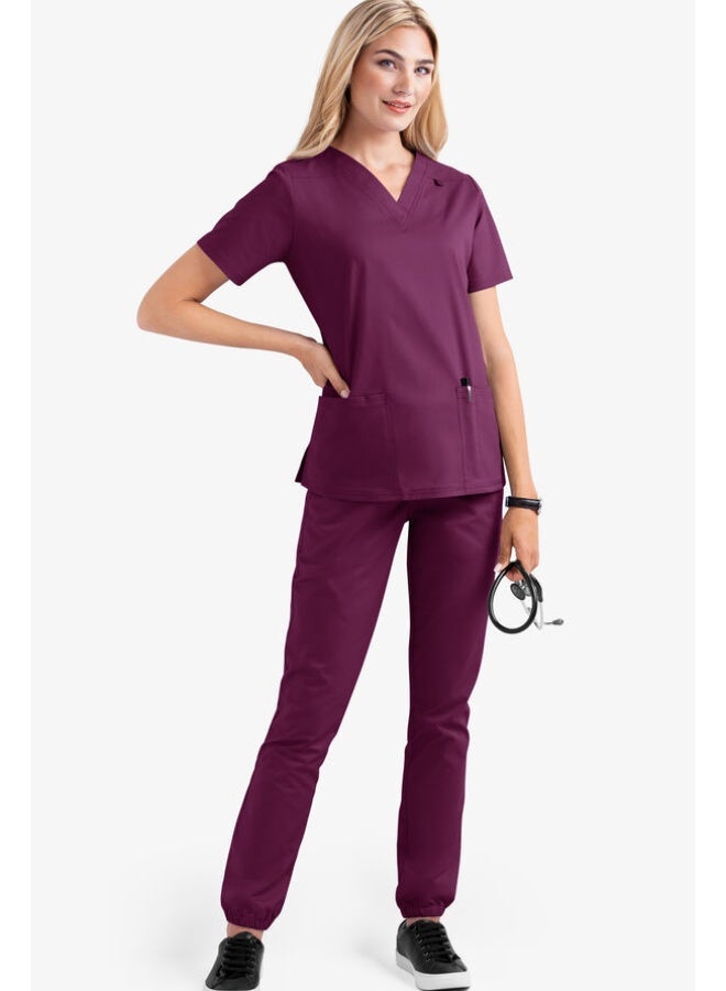 Loquat Womens Medical Scrubs Set Medical Uniform Set Wine Red - Image 1