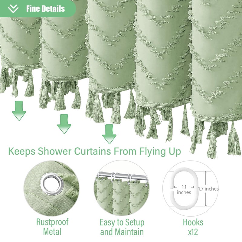 Dynamene ستائر دش طويلة دش طويلة طولها 96 بوصة بوهو معنقدة شيفرون ستائر دش مخطط للدشات للحمام طويل القامة ماء مقاومة للماء الستار مع 12 هوك المريمية الأخضر 72x96 - Image 4