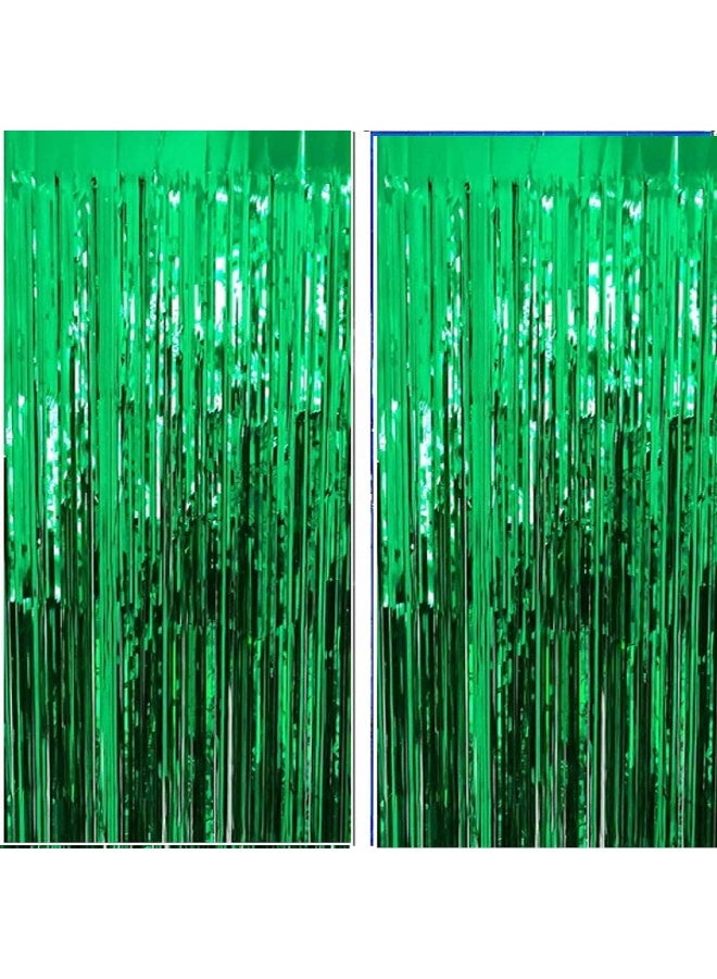 Green Foil Fringe Curtains, 2-Pack, for Birthday Decorations
