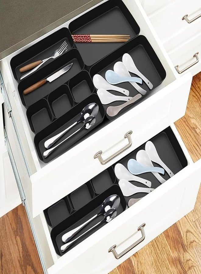 AMAZOPY 16 PCS Interlocking Drawer Organizer Tray Set, Multipurpose Plastic Storage Boxes for Kitchen, Makeup, Jewelry & Office Drawer Divider (Black) - Image 4