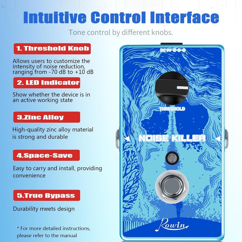 Rowin Noise Killer Guitar Pedal Noise Reduction Full Size True Bypass RE-03 - Image 3