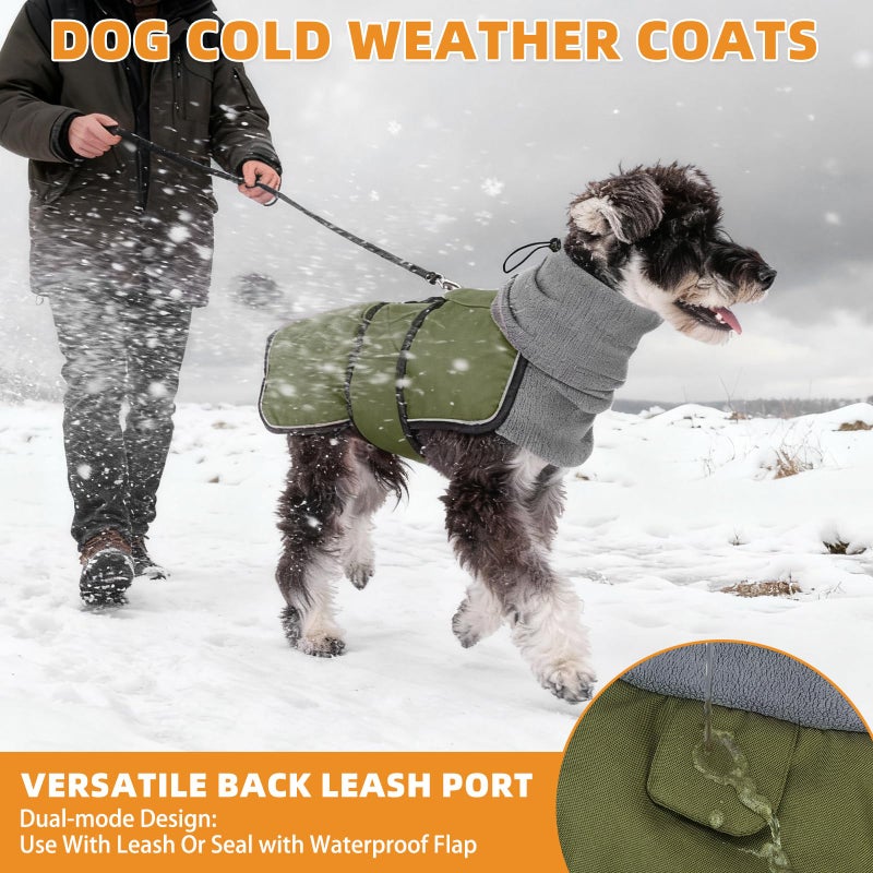 KOOLTAIL Dog Winter Coat for Small Medium Dogs, Waterproof&Windproof Puppy Jacket with Fleece Lining and High Collar for Cold Weather, Reflective Warm Pet Snowsuit Vest Clothes with Leash Hole,Green S - Image 3