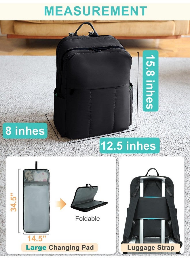 MOMINSIDE حقيبة ظهر حفاضات MOMINSIDE - حقيبة حفاضات مبطنة كبيرة جدًا - حقيبة حفاضات نيونبرين مبطنة للأطفال لولدين وبنتين، وسادة تغيير كبيرة، أحزمة عربة، 15 جيب، أسود - Image 5