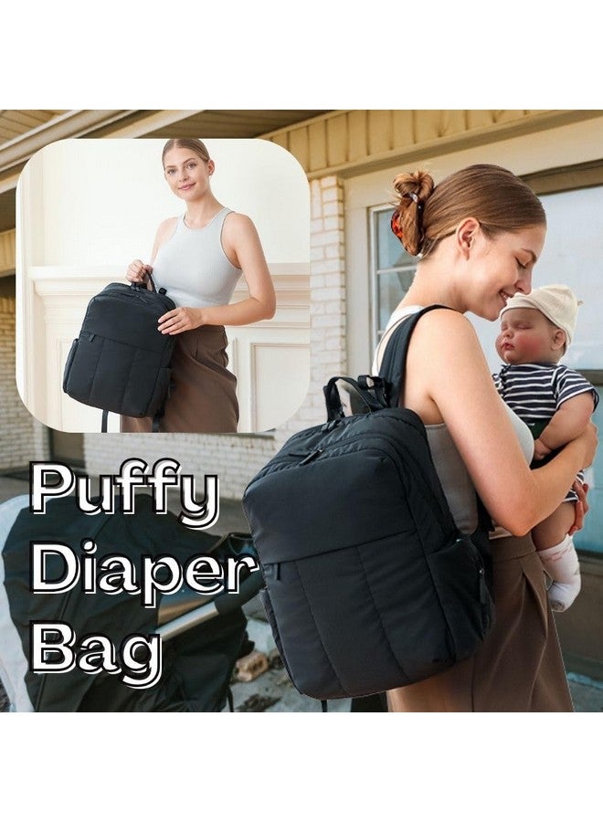 MOMINSIDE حقيبة ظهر حفاضات MOMINSIDE - حقيبة حفاضات مبطنة كبيرة جدًا - حقيبة حفاضات نيونبرين مبطنة للأطفال لولدين وبنتين، وسادة تغيير كبيرة، أحزمة عربة، 15 جيب، أسود - Image 2