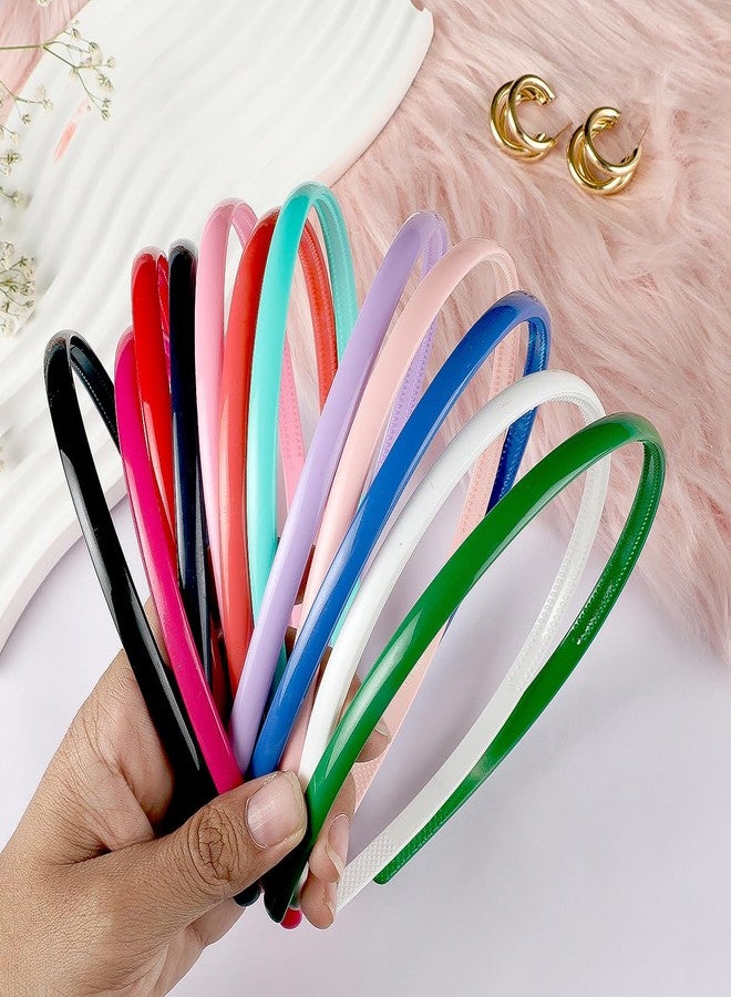 Seeotwo 12 Pieces Premium Plastic Hairband Sports Yoga Multi Style Non-Slip Multi Colour Glossy Korean Headband Unisex Fashion Adjustable Hair Band for Women, Girls, Teens, Men (Multicolor, 12) - Image 2