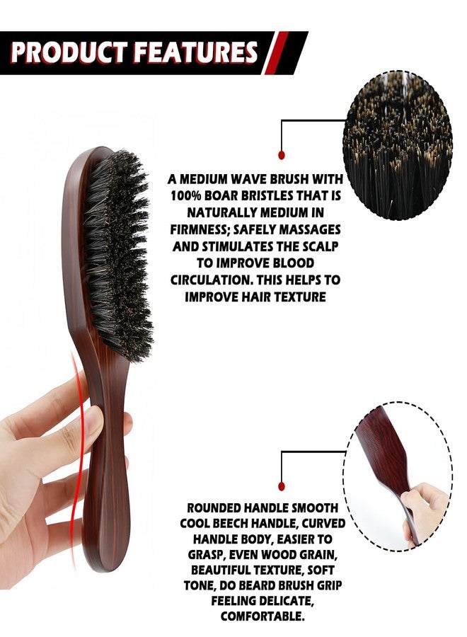 UPIQNG Hog Bristle Hair Brush Beechwood Mustache Brush Wooden Hair Styling Brush Handle Wave Hair Brush for Men Thick Coarse Hair - Image 3