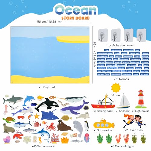 BONNYCO Felt Board for Toddlers with 107 Sea Animals Figures Montessori and Sensory Toys Birthday Gifts for Kids 38 Years Old Educational Games Learning Activities Christmas - Image 5