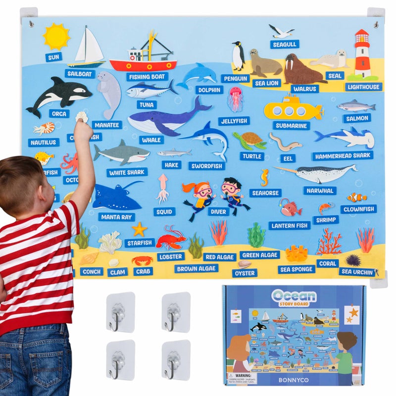 BONNYCO Felt Board for Toddlers with 107 Sea Animals Figures Montessori and Sensory Toys Birthday Gifts for Kids 38 Years Old Educational Games Learning Activities Christmas - Image 3