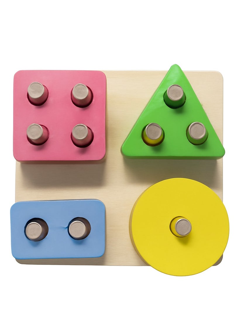 لوحة مطابقة الأشكال الخشبية – مربع، مستطيل، دايرة ومثلث (وردي، لبني، أصفر، أخضر) - Image 2