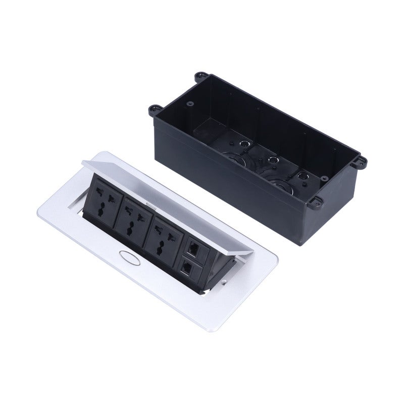 Floor Electrical Socket: Aluminum Alloy Panel, Flame Retardant PC - Multifunctional 3 Hole, Computer & Telephone Interfaces - Space Saving Embedded Outlet for Business Office, Office Desk Use - Image 2