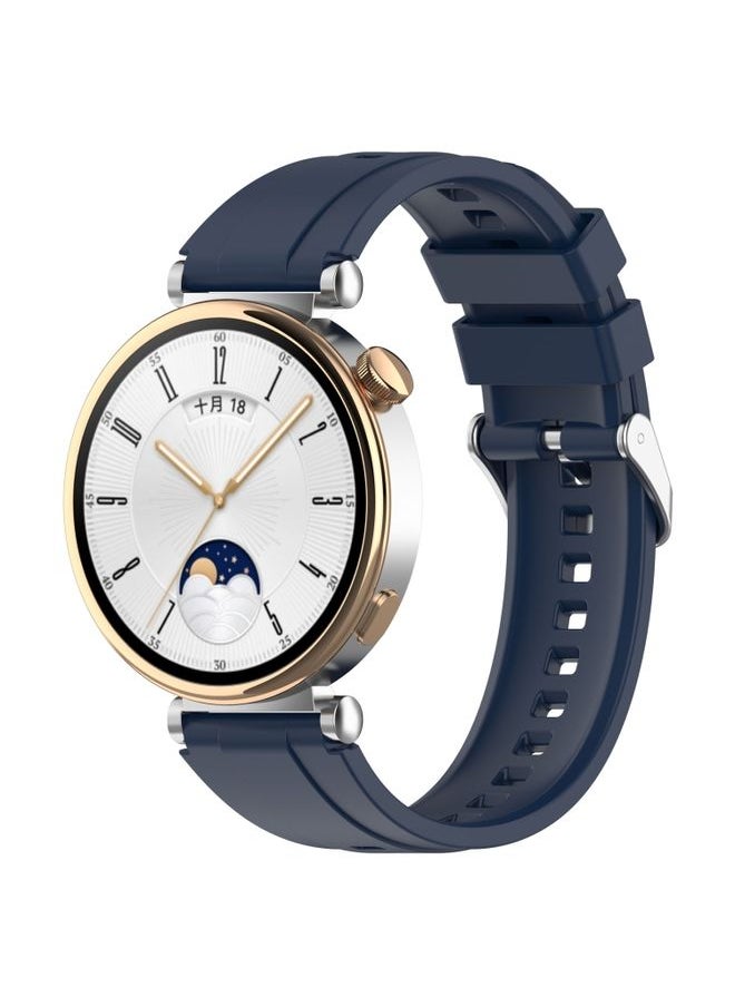 Generic - Replacement Strap For Huawei Watch GT4 41mm Official Steps Style Silver Buckle Silicone Watch Band Midnight - Image 1