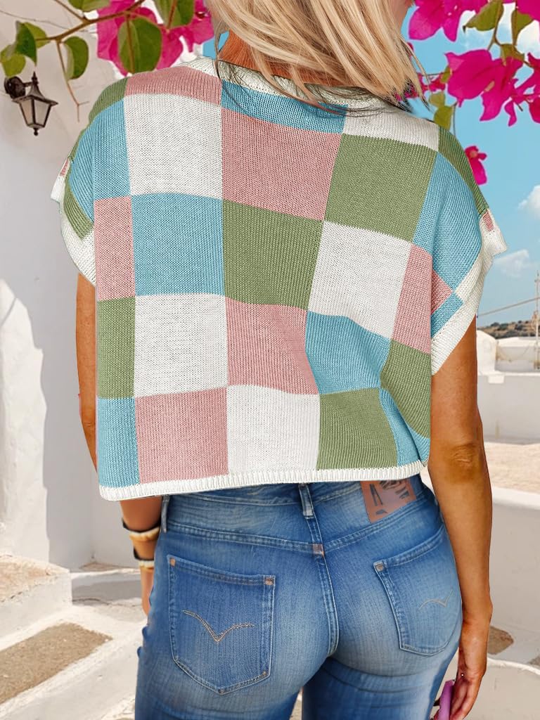 WIFFGO Womens Spring Crop Tops 2026 Summer Cap Short Sleeve Sweater Vest Loose Shirts Cute Trendy Top Vacation Outfits - Image 5