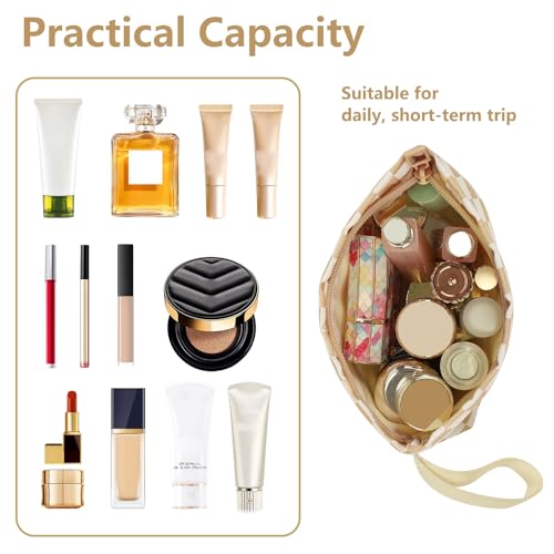 Ethereal Small Makeup Bag, Checked Travel Makeup Bag with Makeup Brush Holder, Cosmetic Bag Black Make up Pouch for Women/Girls - Image 3