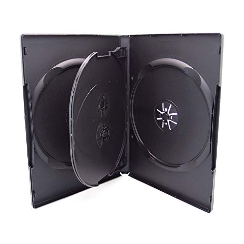 maxtek 25 Pack Maxtek Standard 14mm Black Quad 4 Disc DVD Cases with Double Sided Flip Tray and Outter Clear Sleeve - Image 2