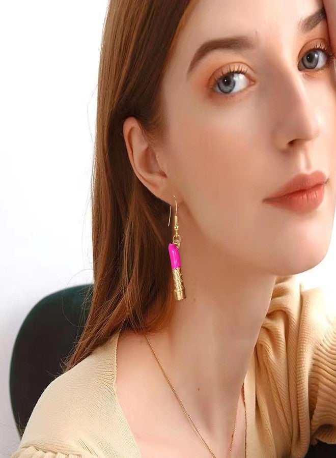 GBAHFY 4 Pairs Sexy Red Pink Lips Lipstick Alloy Dangle Earrings Fashion Long Lipstick Drop Earrings for Woman Set (4 Pairs- Gold) - Image 3