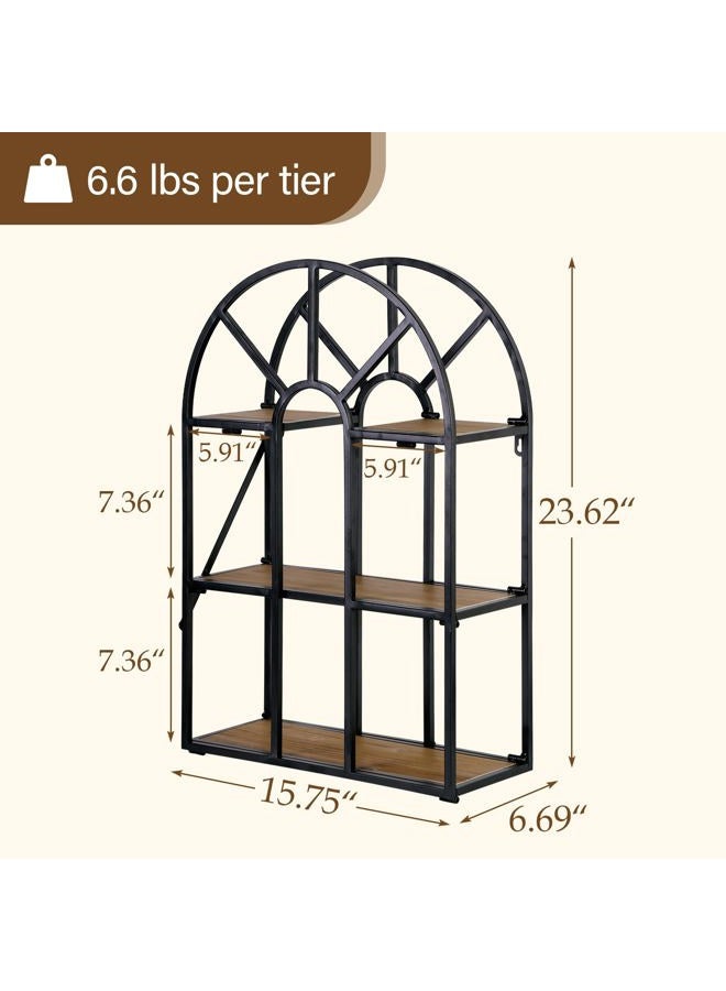 Synovana Arched Foldable Metal & Wood Wall Shelf – 3 Tier Freestanding Floating Ledge Shelves Window Design Storage Rack for Home Décor - Image 2