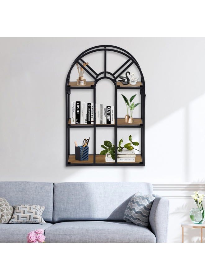 Synovana Arched Foldable Metal & Wood Wall Shelf – 3 Tier Freestanding Floating Ledge Shelves Window Design Storage Rack for Home Décor - Image 5