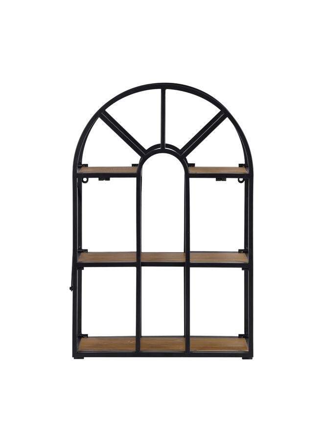 Synovana Arched Foldable Metal & Wood Wall Shelf – 3 Tier Freestanding Floating Ledge Shelves Window Design Storage Rack for Home Décor - Image 1