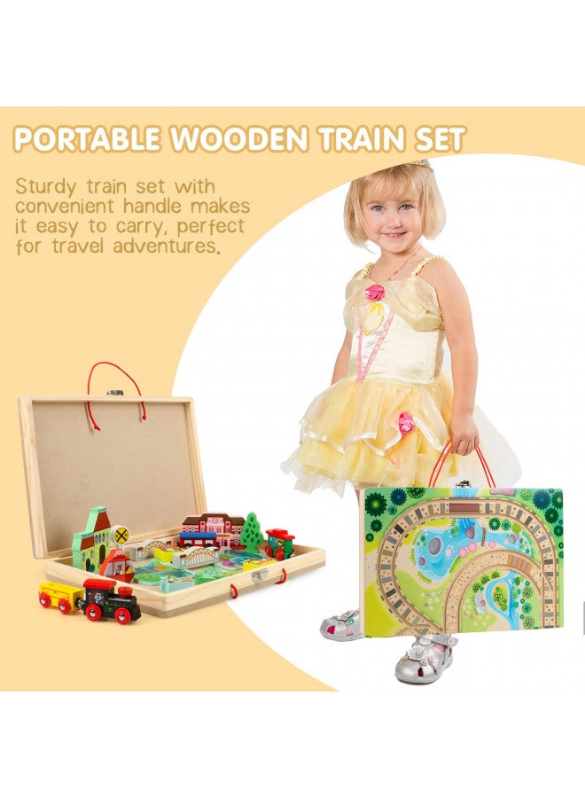 Joqutoys 18 Piece Train Set for Toddlers, Wooden Take-Along Tabletop Railroad for Kids Age 3+, Portable Durable Train Tracks Train Toys with 4 Trains, Bridge, Play Pieces - Image 5