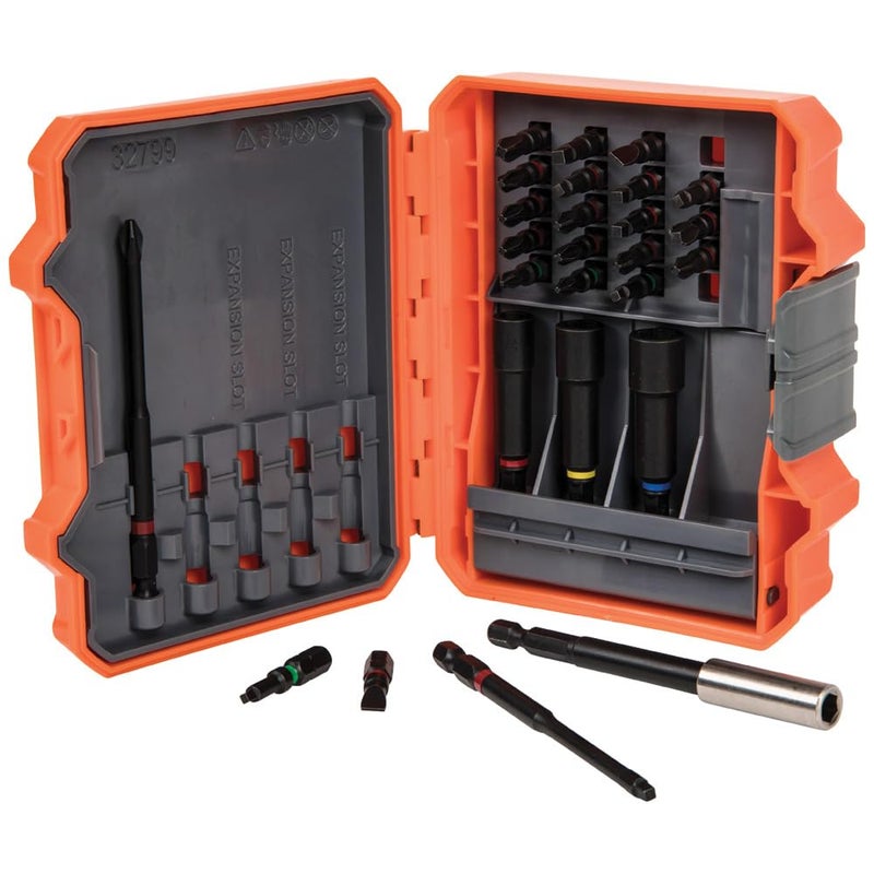 Klein Tools 32799 Impact Driver Bit Set 26 Piece Nut Driver and Screwdriver Bit Set with Case