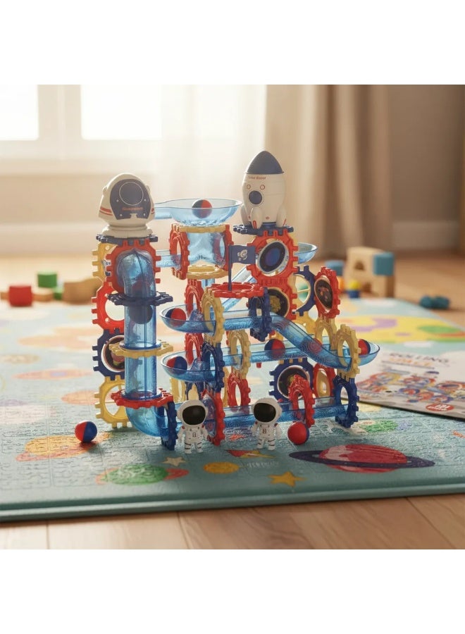 حديقة الألعاب مجموعة مكعبات بناء ماربل ران، 131 قطعة، مجموعة بناء مسار سباق الكرات المتدحرجة، لعبة متاهة مسار انزلاق STEM، لعبة تعليمية للأطفال الأولاد والبنات - Image 2