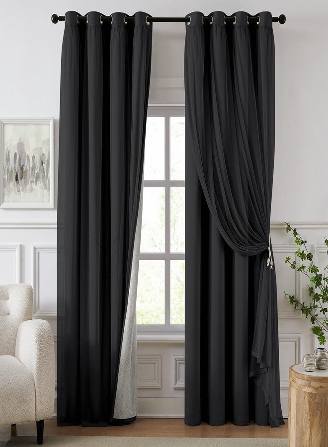 Swandream 100% Blackout Curtains for Bedroom, Double Layer Black Curtains, Black Out Curtain 84 inch Long with Sheer Overlay for Living Room, Room Darkening Window Drapes with Grommet, 52" W x 84" L - Image 1