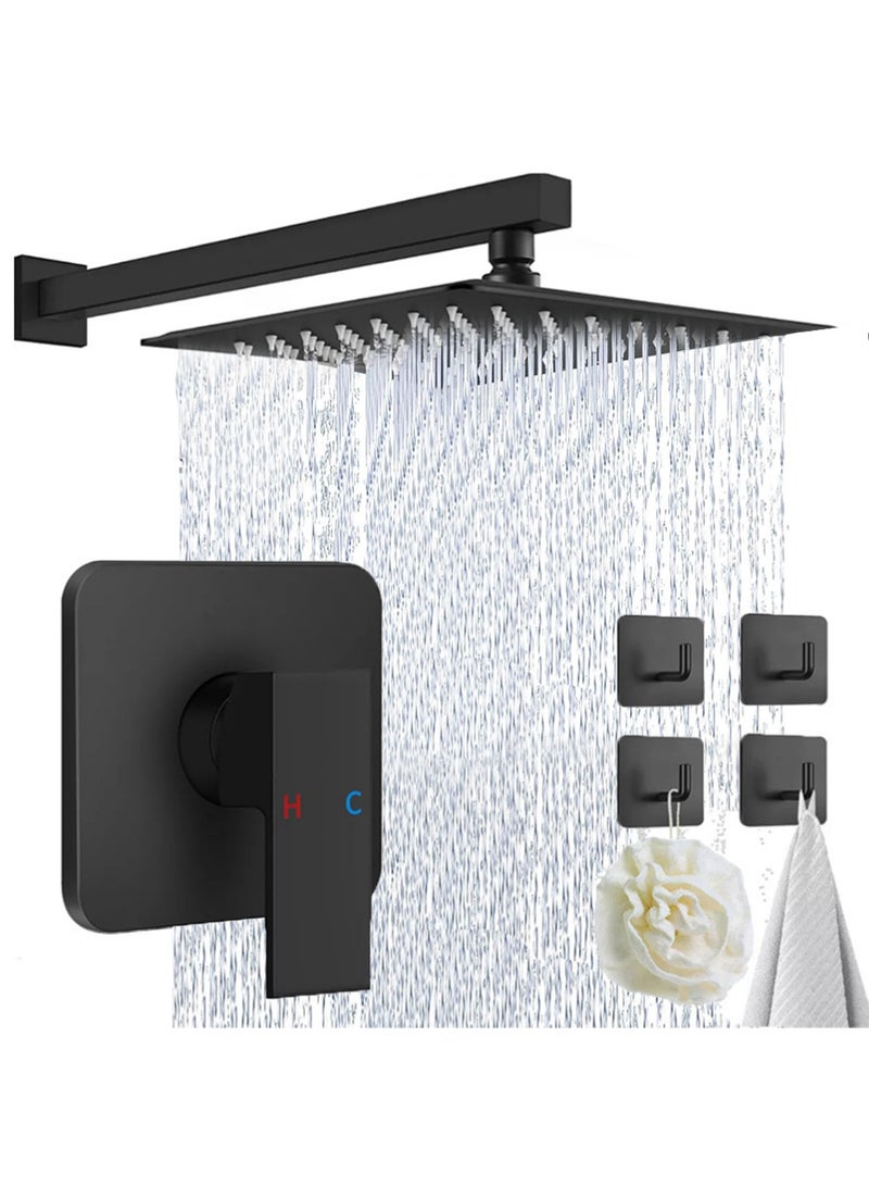 Bincoo Bathroom Shower Set, Copper Plating Large Square Head, Wall Accessories, Wall Mounted Rainfall Shower Thermostatic Valve Mixer Bathroom Shower for Bathtub (Black) - Image 1