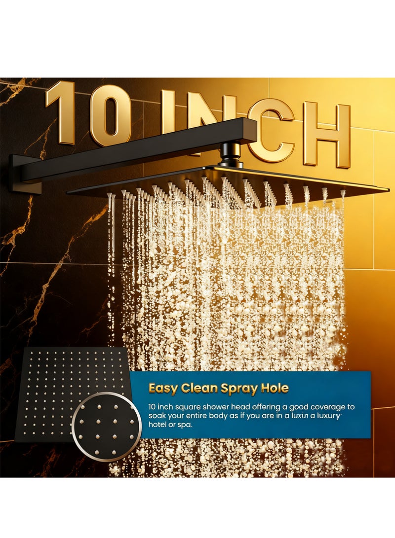 Bincoo Bathroom Shower Set, Copper Plating Large Square Head, Wall Accessories, Wall Mounted Rainfall Shower Thermostatic Valve Mixer Bathroom Shower for Bathtub (Black) - Image 2