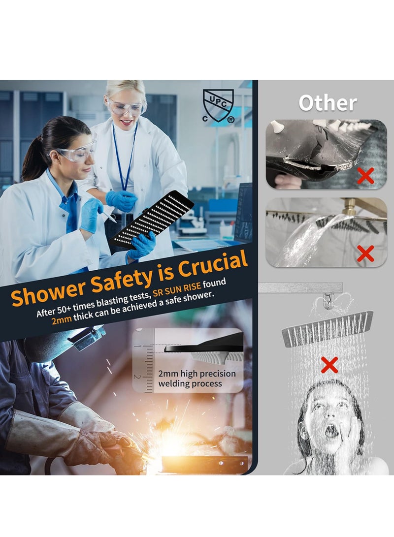 Bincoo Bathroom Shower Set, Copper Plating Large Square Head, Wall Accessories, Wall Mounted Rainfall Shower Thermostatic Valve Mixer Bathroom Shower for Bathtub (Black) - Image 3