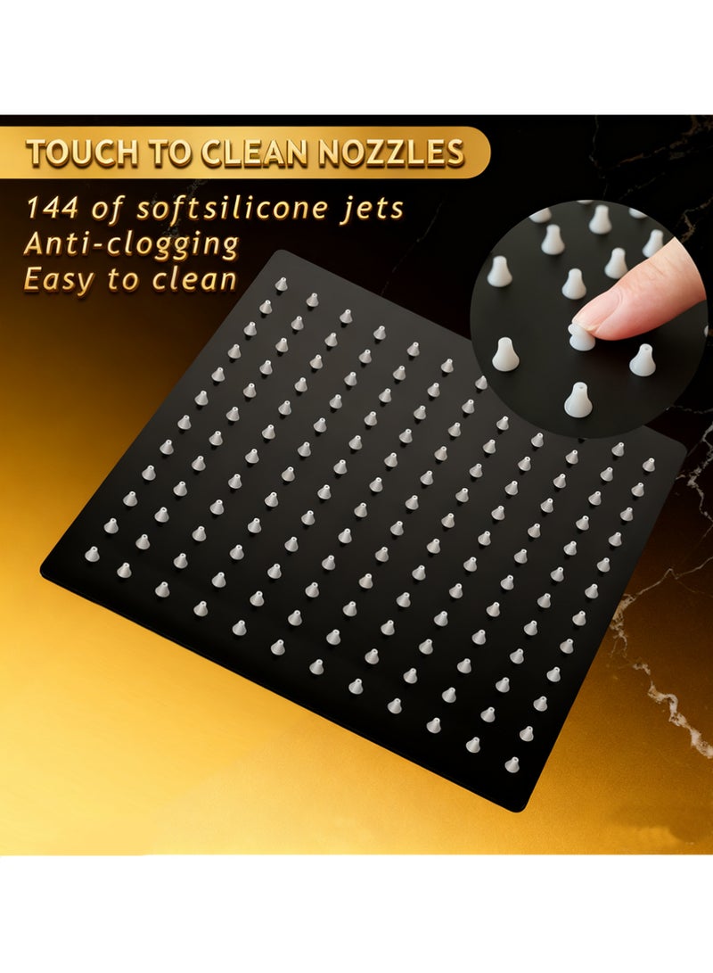 Bincoo Bathroom Shower Set, Copper Plating Large Square Head, Wall Accessories, Wall Mounted Rainfall Shower Thermostatic Valve Mixer Bathroom Shower for Bathtub (Black) - Image 5