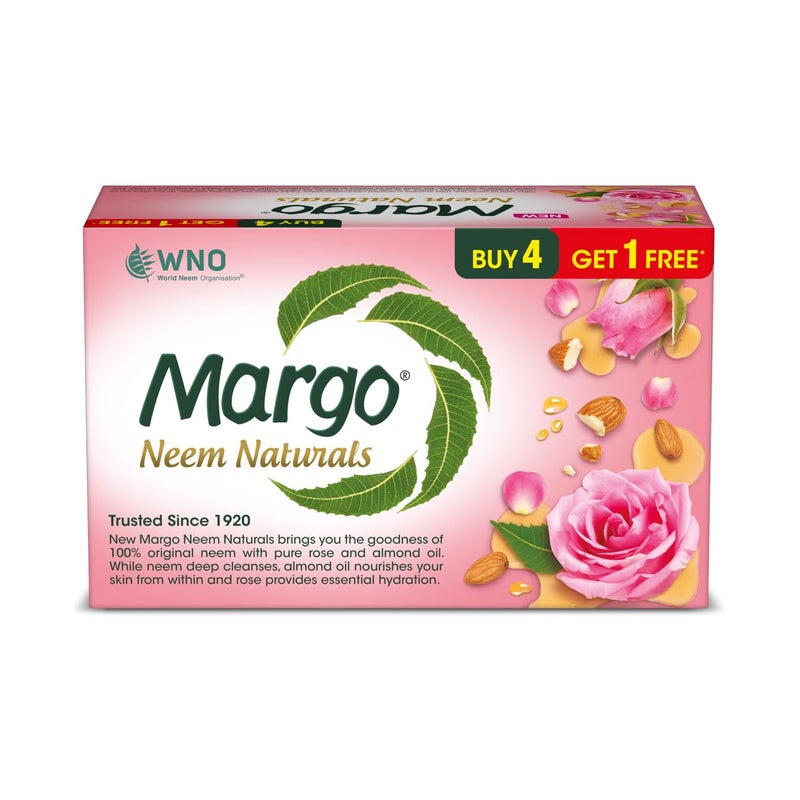 Margo Neem Naturals Soap with Goodness of 1000 Neem Leaves 100gm X Pack of 5 Enriched With Almond Oil Rose Soap for Clear Radiant Skin 100GM X 5 - Image 2