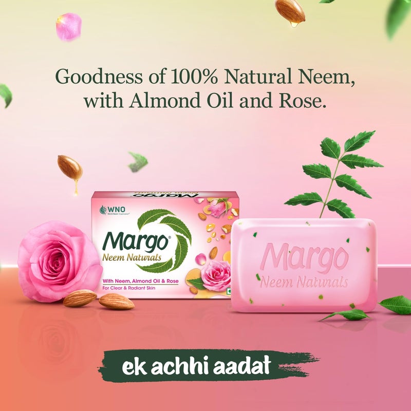 Margo Neem Naturals Soap with Goodness of 1000 Neem Leaves 100gm X Pack of 5 Enriched With Almond Oil Rose Soap for Clear Radiant Skin 100GM X 5 - Image 3