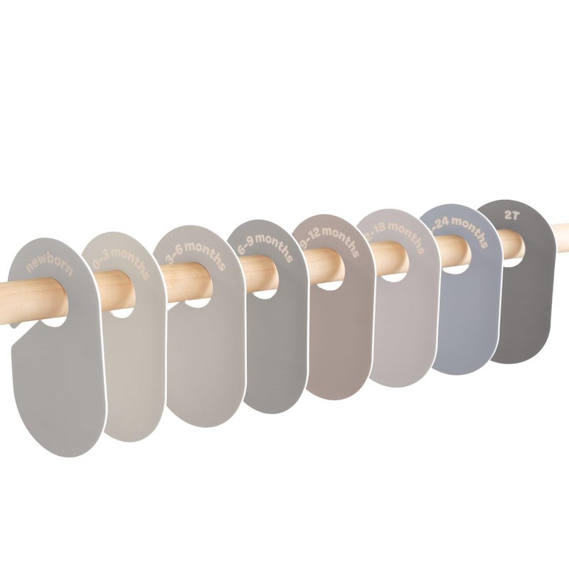 3 Sprouts Baby Closet Dividers 8-Piece Set Newborn to 2T - Double-Sided Organizer for Nursery Clothing Storage - Beige & Gray - Image 1
